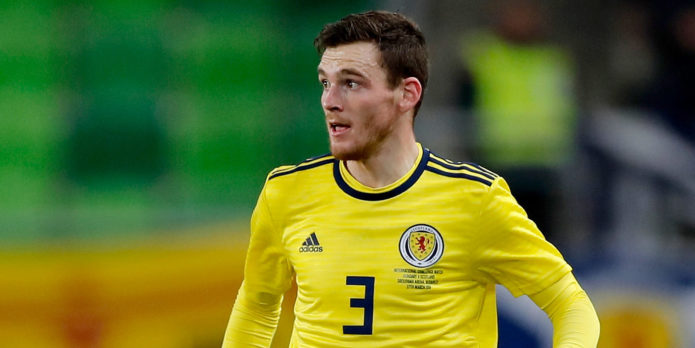Andy Robertson takes part in training after recovering from minor knock