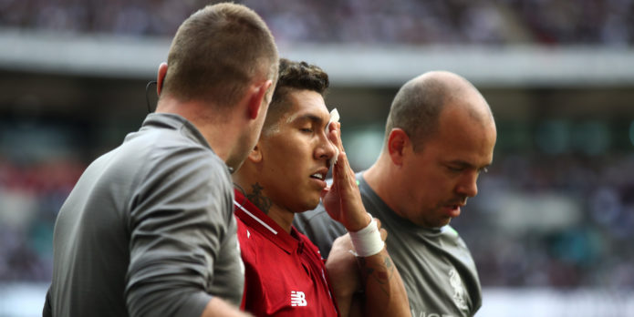 Roberto Firmino arrives with Liverpool squad at Anfield