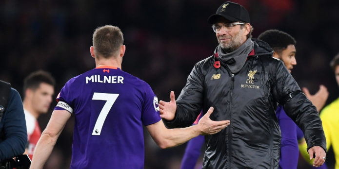 Klopp reveals why Milner was angry at halftime against Arsenal
