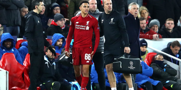 Alexander-Arnold spotted in protective boot following injury
