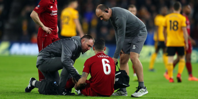 Lovren withdrawn from Wolves clash with suspected hamstring injury