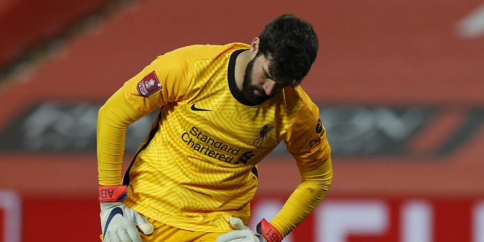 These Liverpool fans weren’t impressed with Alisson against Man United