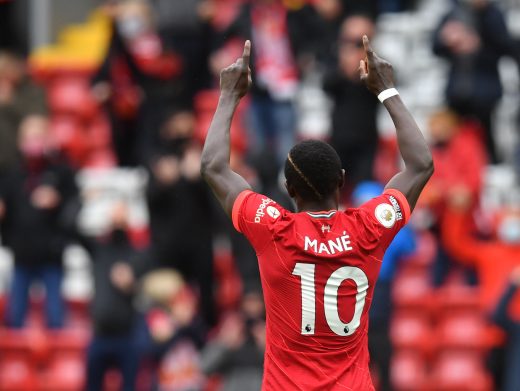 Sadio Mane celebrates for Liverpool during his Anfield career