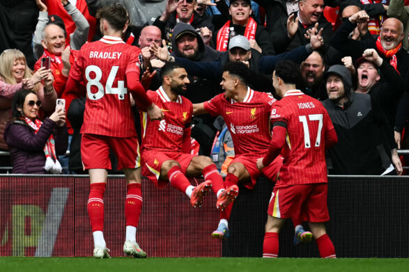 Conor Bradley celebrates with Liverpool