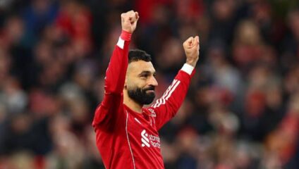 Mohamed Salah celebrates goal v Brighton Hove Albion
