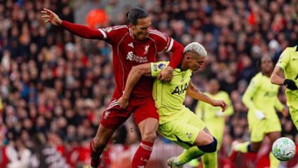 Van Dijk and Richarlison battling in the Liverpool1-1 Spurs draw