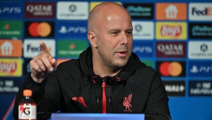 Arne Slot speaking at a Liverpool press conference