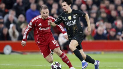 Alexis Mac Allister in action for Liverpool against PSG.